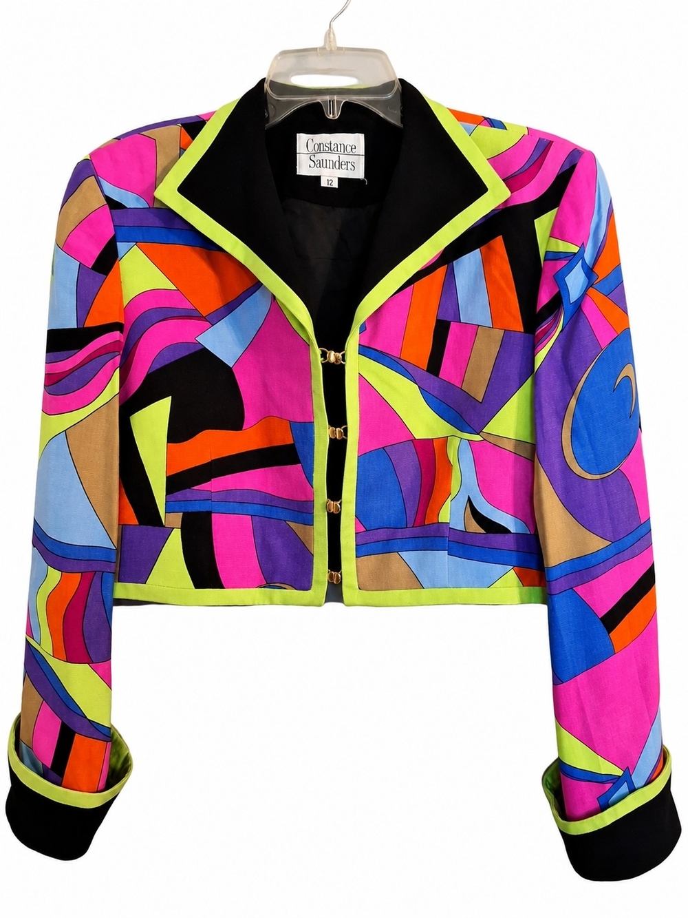 Constance Saunders Cropped Jacket Retro Silk Trim Artsy Blazer